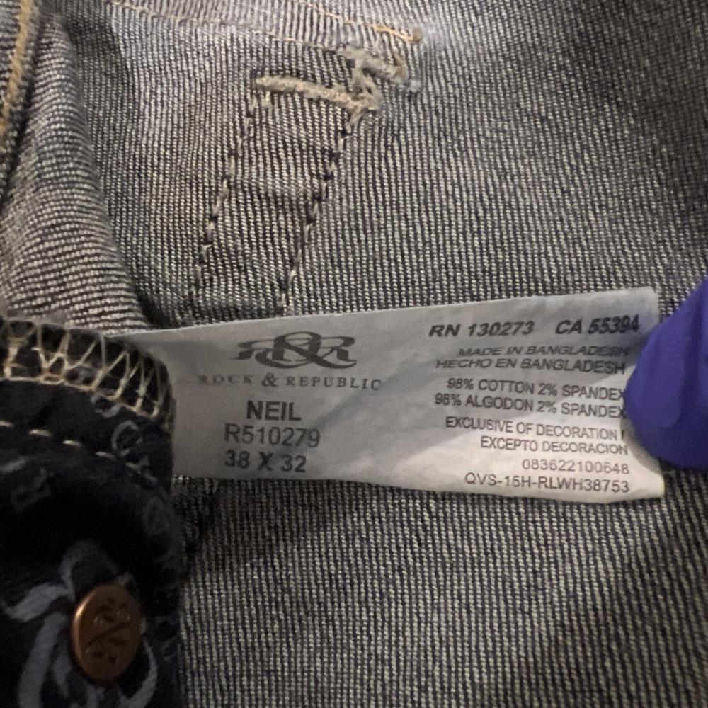 Rock & Republic Jeans Mens 38x32 Blue Rebellion Straight Leg Denim - Picture 9 of 13